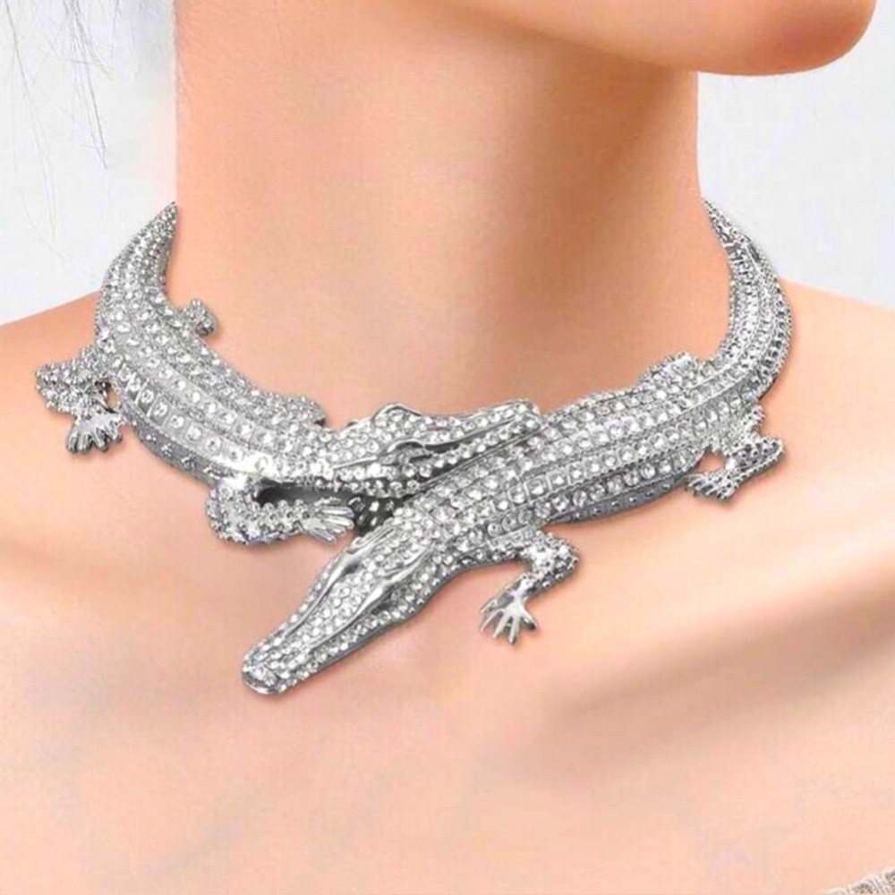 Silver dual Crocodile, Necklace show girls .